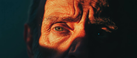 Intense portrait showcasing emotional expression illuminated by dramatic spotlighting