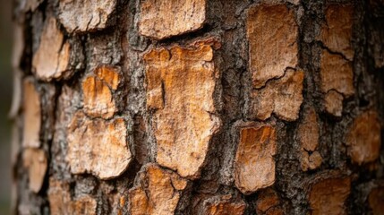 Obraz premium Detailed close-up of textured tree bark showcasing intricate patterns and colors with ample Copy Space for text overlay.