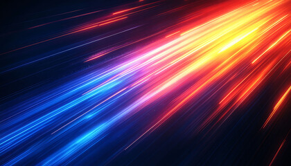 Dynamic diagonal streaks of blue, pink, and yellow light racing across a dark background, creating a sense of speed, energy, and futuristic motion.