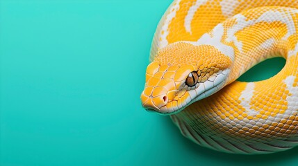 Fototapeta premium Yellow Snake on Vibrant Teal Background