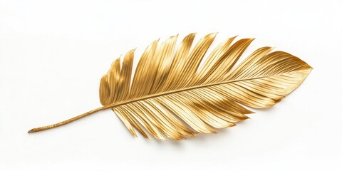 Golden palm leaf isolated on white background with Copy Space for text placement