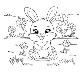 cartoon rabbit, cute rabbit drawing, rabbit coloring page,. coloring page ready to print on standard