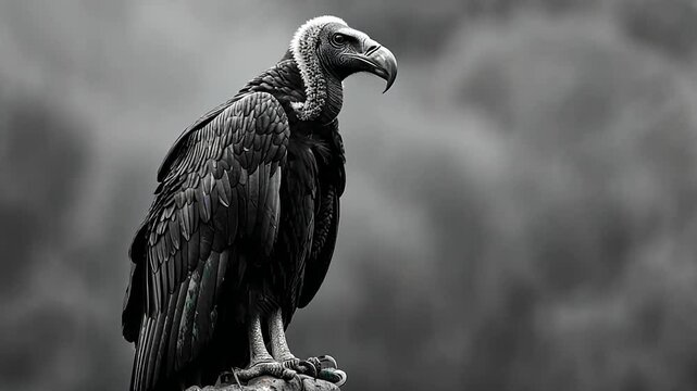 Majestic vulture perched on a rock, showcasing its powerful features.