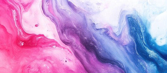 Colorful abstract fluid art background with pink, purple, and blue swirling paint textures Copy Space