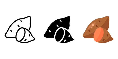 Sweet orange potato icon. Batata color sign. Yam symbol. Root vegetable illustration. Healthy eating and dieting pictogram.