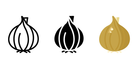 Raw onion icon. Onion bulb color sign. Garden organic harvest symbol. Vitamin spicy vegetable illustration. Healthy eating and dieting pictogram.