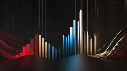 Abstract black background with Colorful charts and graphs with statistics to innovative analyze business potential and forecast future development of companies growth.