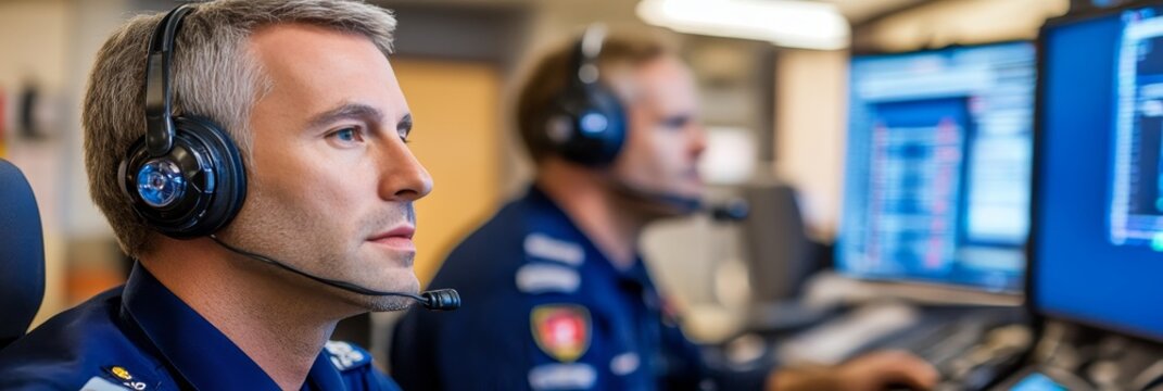 Emergency Response Team, 911 Dispatchers Working in Control Room, Public Safety, First Responders