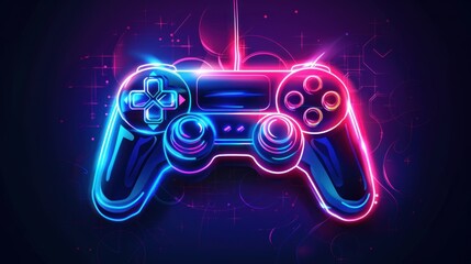 Neon gamepad, vibrant background, digital art, gaming