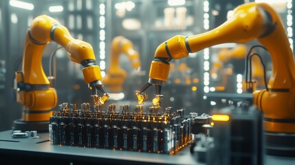 Advanced Automation Process with Robotic Arms in Manufacturing Plant