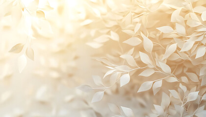Soft beige-toned background with delicate, intricate white leaves, creating a minimalist, elegant, and serene botanical pattern. background