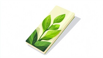 Bookmark Icon with Leaves Isolated on White Background for Digital Use