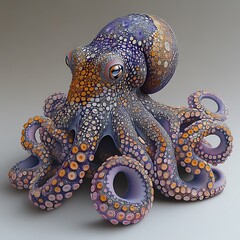 Obraz premium Vibrant Octopus Detailed Texture Purple Orange Hues