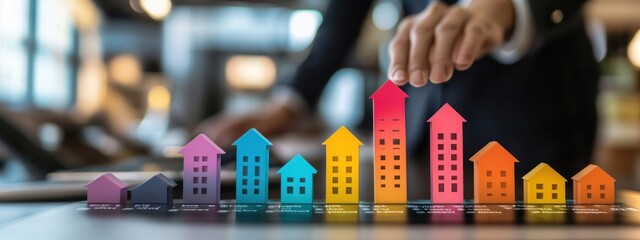 Real Estate Market Growth: Colorful Houses Representing Ascending Property Values