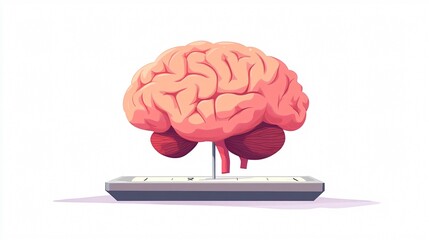 Cartoon Brain and Heart on Scale: Emotional Balance Concept