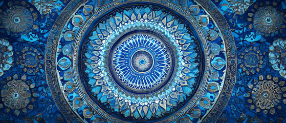 Intricate blue tilework adorns a mosque in Uzbekistan showcasing traditional artistry
