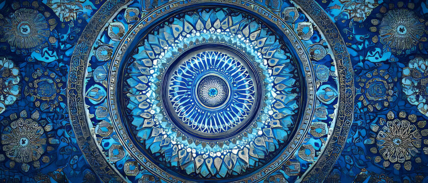 Intricate blue tilework adorns a mosque in Uzbekistan showcasing traditional artistry