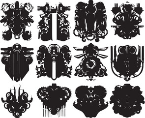 A set of minimalistic steampunk silhouettes for flat design. Hand drawn vector illustration