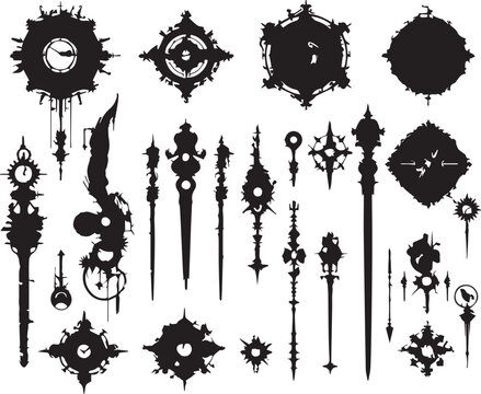 A set of minimalistic steampunk silhouettes for flat design. Hand drawn vector illustration