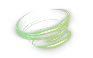 Glowing green spiral of light with smooth, dynamic rings on a black background. Surrounded by subtle glowing particles, the design conveys energy, motion, and a futuristic, abstract aesthetic