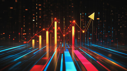 Abstract black background with Colorful charts and graphs with statistics to innovative analyze business potential and forecast future development of companies growth.