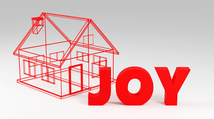 Luxury red inscription Joy on grey podium, soft light, smooth background, 3d rendering