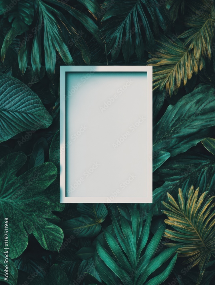 Aufkleber Create your design in a blank frame on lush green foliage background for nature inspired graphics. Generative AI