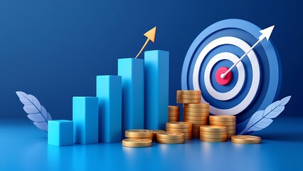 Success money target finance business growth financial graph profit chart concept on goal strategy 3d background of increase wealth revenue economy development or digital marketing technology stock.