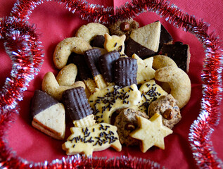 delicious homemade traditional German christmas cookies called Plaetzchen on the plate	