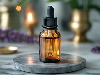 Bottle of Essential Oil with Fresh Lavender