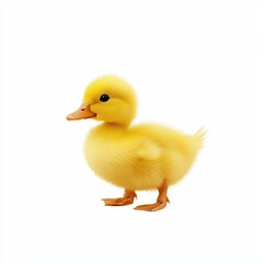 Adorable Yellow Duckling Standing on a White Background with a Cute Expression and Soft Fluffy Feathers Perfect for Animal Lovers and Nature Enthusiasts