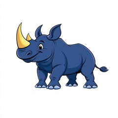 Fototapeta premium Cute Cartoon Rhinoceros with Bright Colors and Playful Expression Perfect for Children’s Books, Educational Materials, or Animal-themed Designs and Illustrations