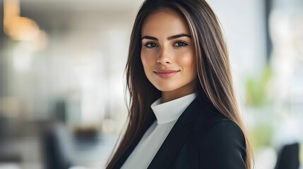 Obraz premium kobieta, czarne włosy, proste włosy, elegancja, marynarka, biurowy styl, profesjonalny look, bizneswoman, portret, minimalistyczne tło, profesjonalna fotografia, kobieta w biznesie, formalny strój, bi
