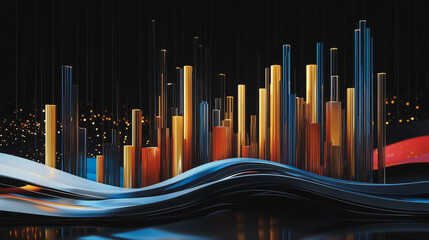 Obraz premium Abstract black background with Colorful charts and graphs with statistics to innovative analyze business potential and forecast future development of companies growth.