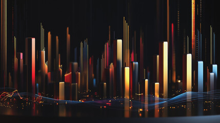 Obraz premium Abstract black background with Colorful charts and graphs with statistics to innovative analyze business potential and forecast future development of companies growth.