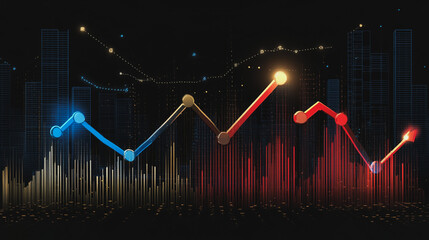 Abstract black background with Colorful charts and graphs with statistics to innovative analyze business potential and forecast future development of companies growth.