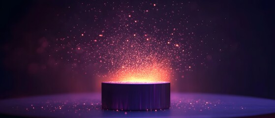 A mesmerizing display of glowing particles emerging from a circular base, creating an enchanting atmosphere filled with vibrant colors that evoke a sense of wonder and innovation.