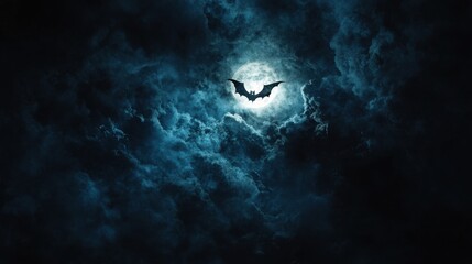 Obraz premium Dark Bat Silhouette Against Full Moon in Mysterious Sky