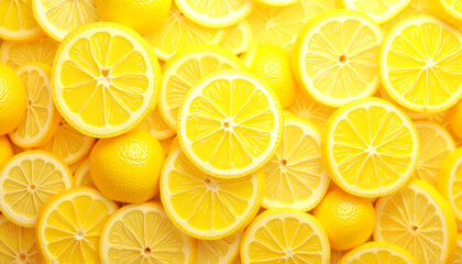 Obraz premium Lemons on yellow background, vibrant pattern, fresh and citrus-themed design