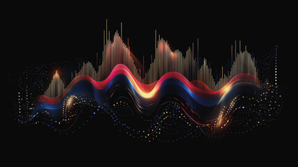 Abstract black background with Colorful charts and graphs with statistics to innovative analyze business potential and forecast future development of companies growth.