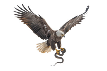 Obraz premium Majestic Bald Eagle Catching a Snake in Flight isolated on white background as transparent. PNG. AI GENERATED