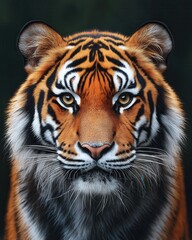 Fototapeta premium Tiger looking forward on a dark background.