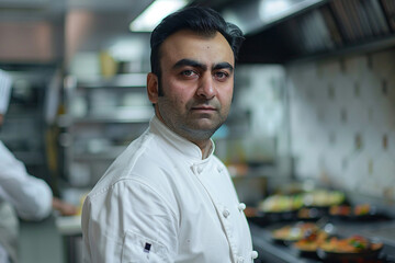 Fototapeta premium An attractive young man standing in the kitchen of a luxury restaurant generative AI