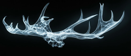 X-ray view of complex deer antlers showcasing intricate bony structure and branching forms