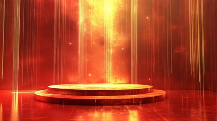 Fiery Stage Design with Gold Accents
