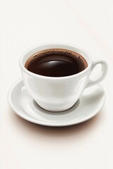 Coffee brewing in a white mug on a saucer.