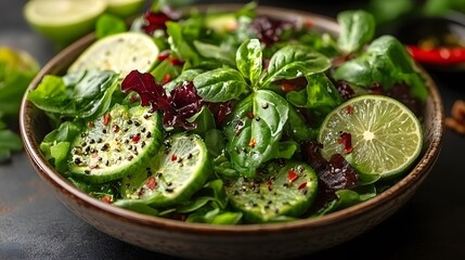 Fresh Green Salad with Lime, Basil and Chilli Flakes