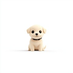 Adorable and Playful Golden Puppy Character with Big Eyes and Soft Fur, Sitting Cheerfully on a Plain White Background for Family-Friendly Projects