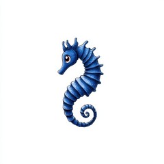 Fototapeta premium Colorful Illustration of a Blue Seahorse with Cute Features, Capturing the Graceful Underwater Creature in a Detailed and Whimsical Style