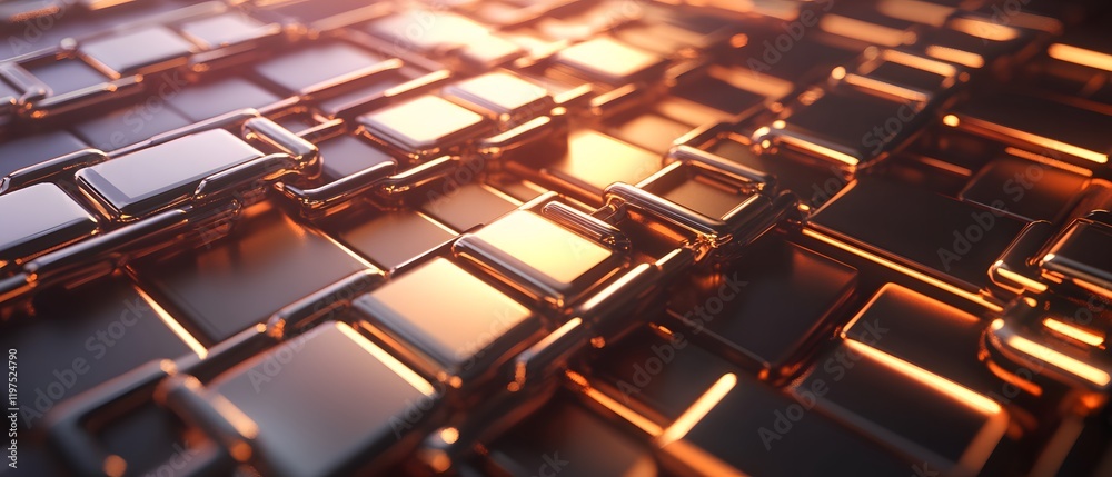 Poster abstract close-up of metallic blocks with a reflective surface, showcasing intricate patterns and li